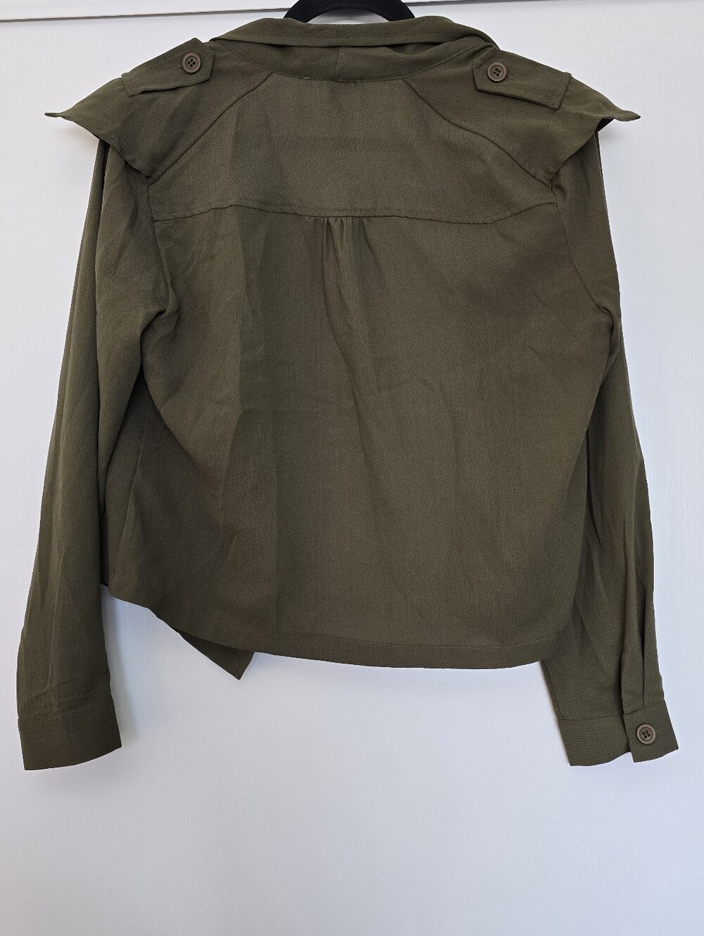 Charlotte Russe - Olive Green Lightweight Open Front Jacket With Pockets - Picture 4 of 4
